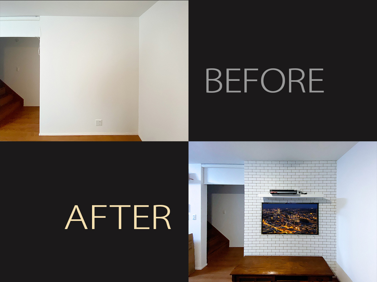 工事前と工事後の比較画像です。お部屋の雰囲気がガラリと変わり良きアクセントとなっています。