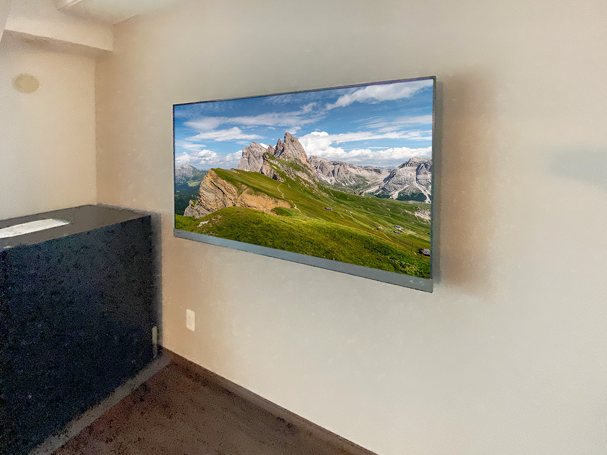 名古屋市のマンションでフェイクウォールPIXY（壁一面タイプ）を設置し、レグザ55型テレビを壁掛け