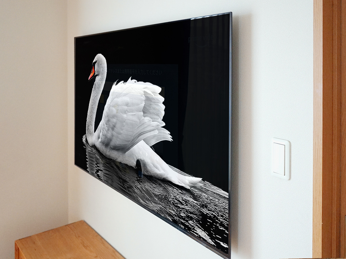 静岡県浜松市で石膏ボード壁に壁内補強を施し、ソニー ブラビア65インチ有機ELテレビ(KJ-65A9G)を壁掛けの画像