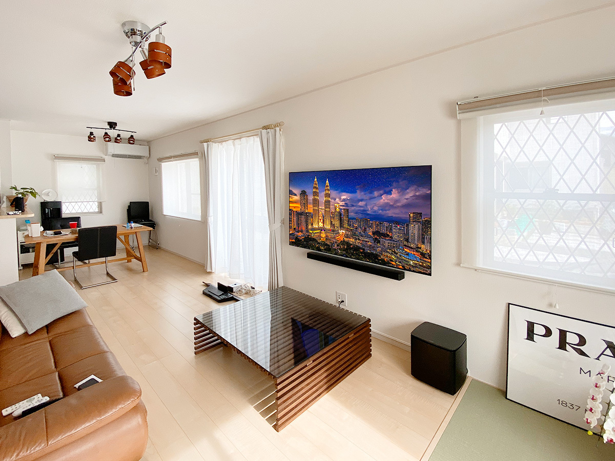 京都市で65インチ有機ELテレビ(OLED 65C9PJA)とサウンドバーを壁掛け