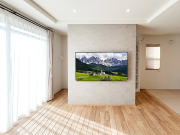 【不明】愛知県春日井市で壁掛けテレビ専用壁にLG 65インチ有機ELテレビ(LGOLED65B1PJA)を壁掛けし、壁の裏側に各種ケーブルをご用意