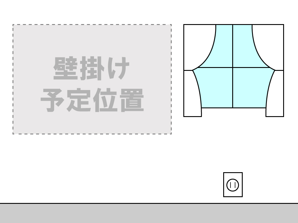 テレビの壁掛け予定位置からコンセントまでの全体写真を1枚